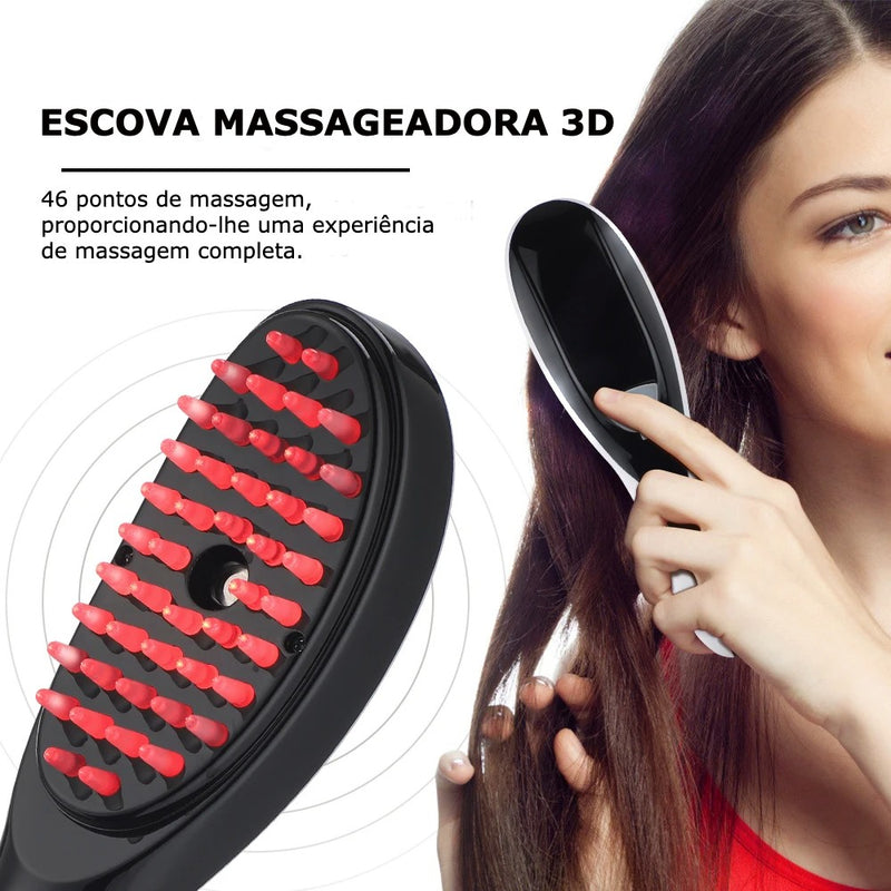 Escova Massageadora 3D Elétrica com Vibração e Luzes Red e Blue - Combate à Queda de Cabelo