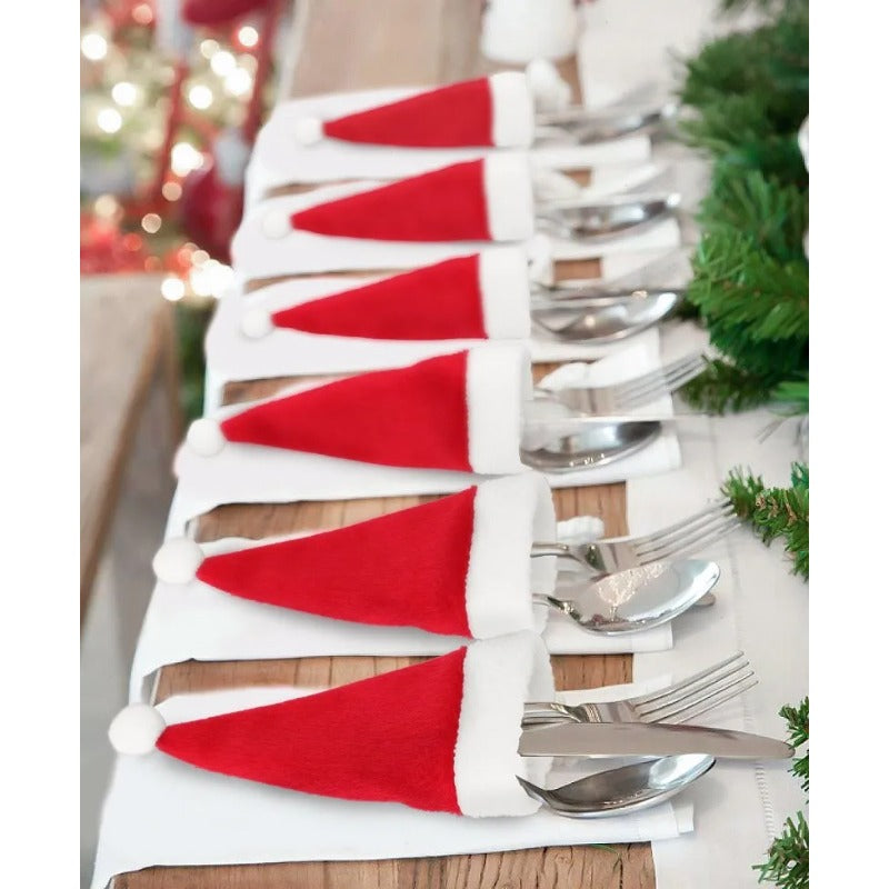 Merry Christmas 2023 Christmas Tableware Bag Holder Christmas Hat Fork Knife Cutlery Bag Christmas Decorations for Home