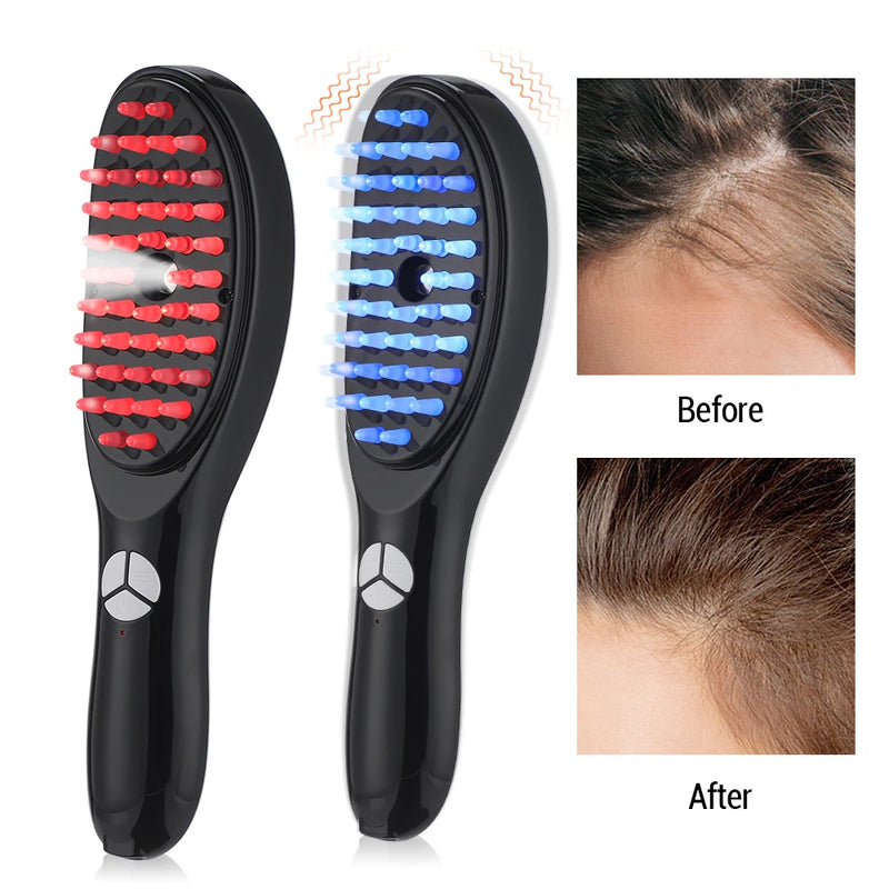 Escova Massageadora 3D Elétrica com Vibração e Luzes Red e Blue - Combate à Queda de Cabelo